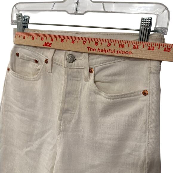 Levi's 25 Wedgie Straight Leg Jeans $99 High Rise Ankle Crop White Stretch Denim - Picture 3 of 5